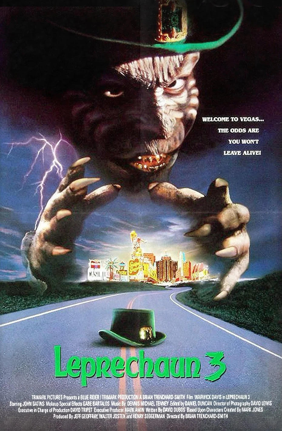 Offizielles Plakat zu Leprechaun 3 mit dem Killerkobold über Las Vegas