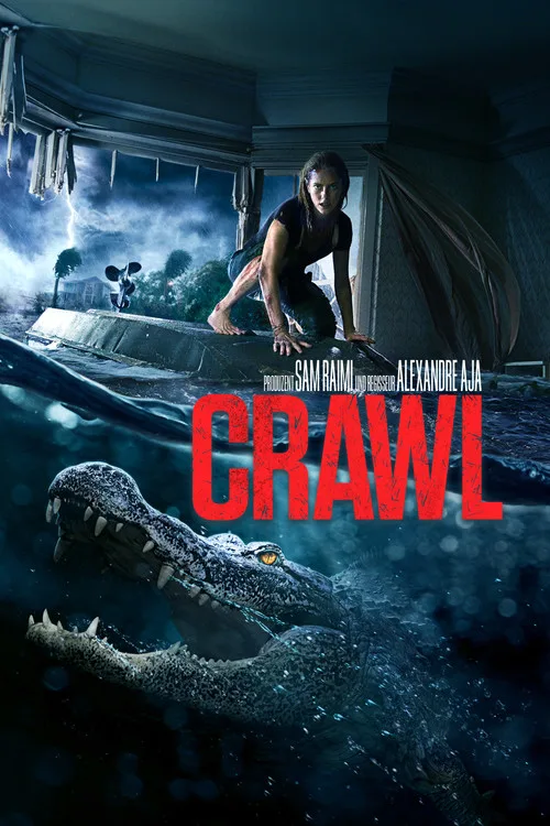 Offizielles Plakat zu Crawl mit Haley und einem Alligator im Hochwasser