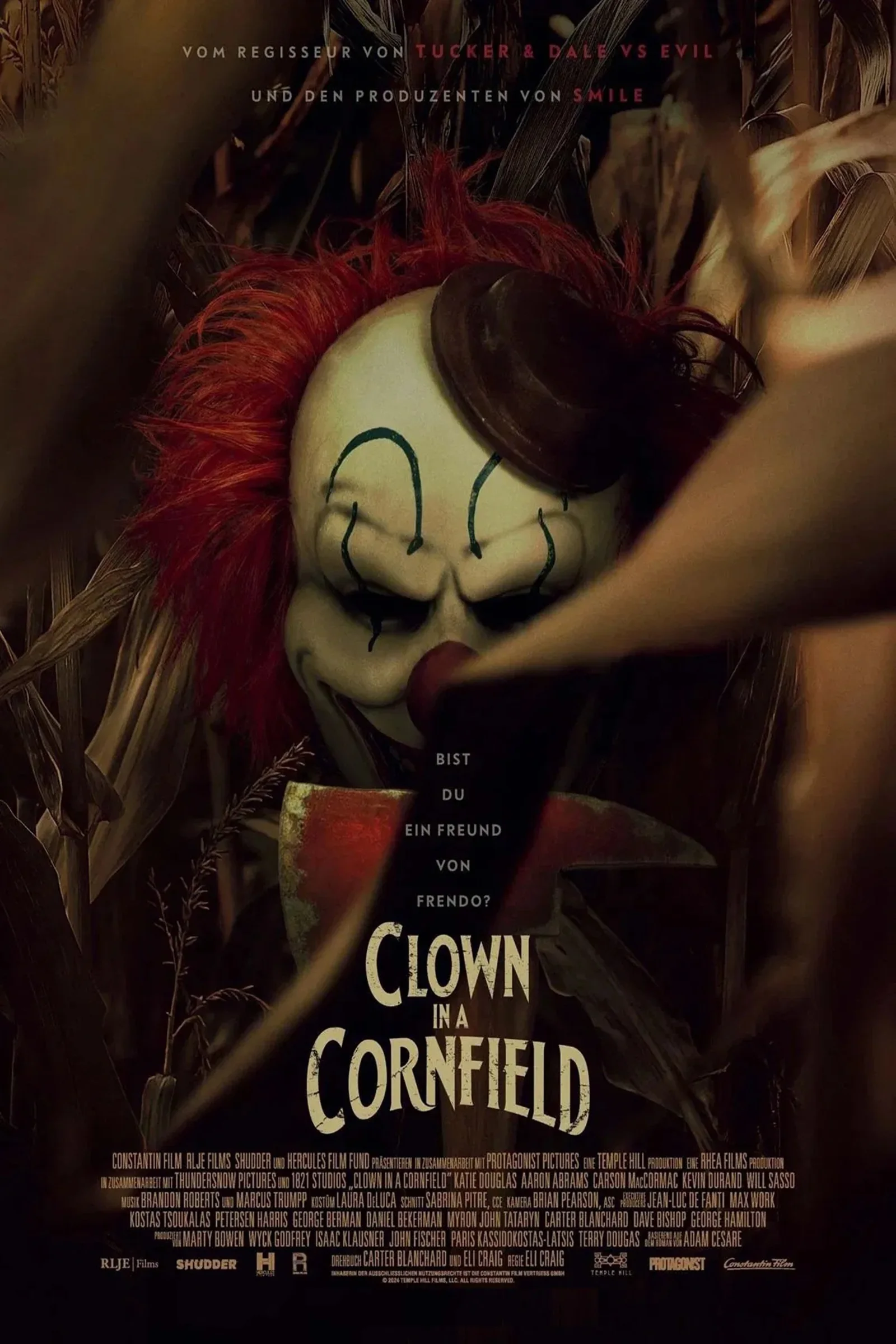 Deutsches Kinoplakat zu Clown in a Cornfield mit dem Killerclown Frendo